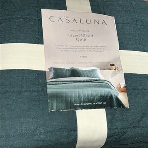 Casaluna King Heavyweight Linen Blend Quilt Dark Teal Blue
